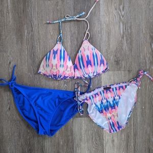 Multi color bikini set top & 2 tie bottoms large